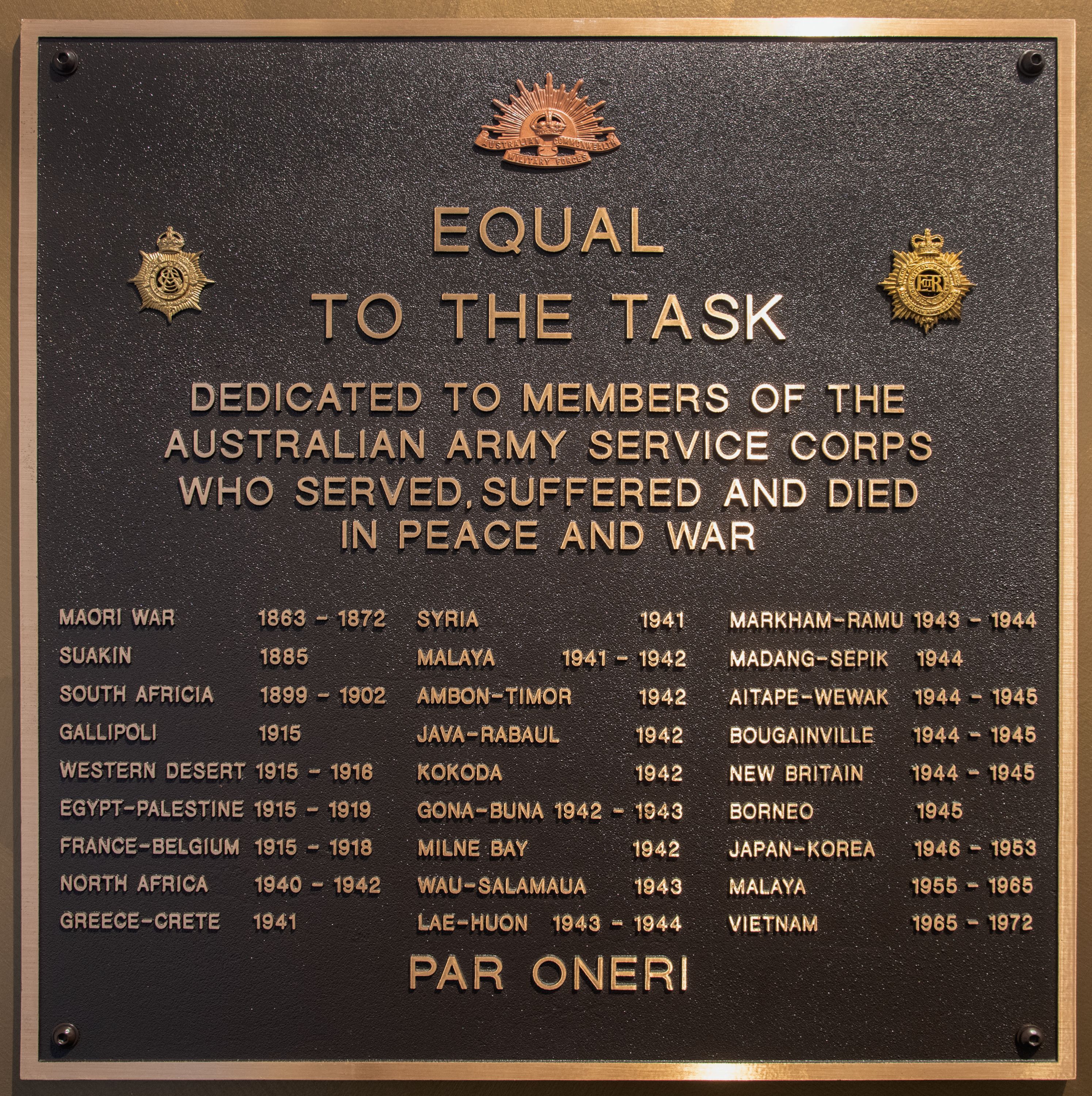 Australian Army Service Corps Plaque