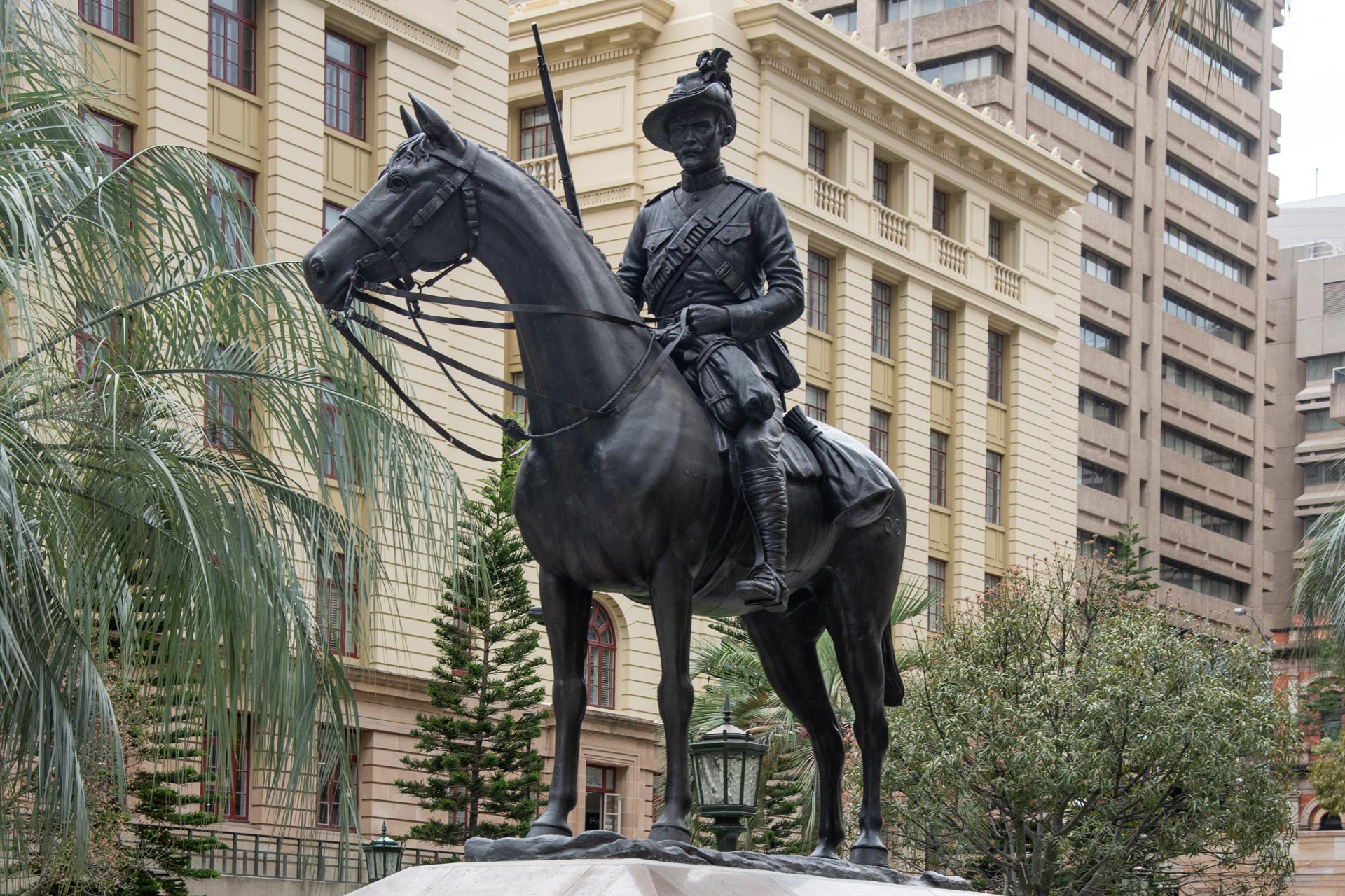 Statue of a soldier riding a horse. 