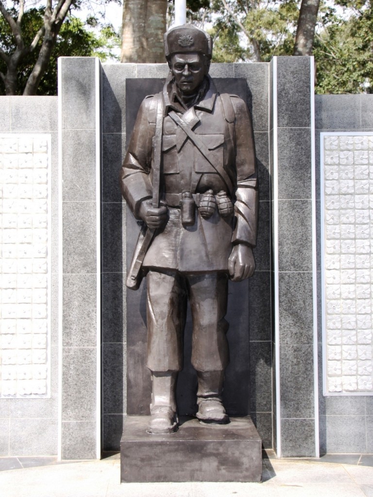 The Queensland Korean War Memorial - centre sculpture of Korean War era 'Digger'