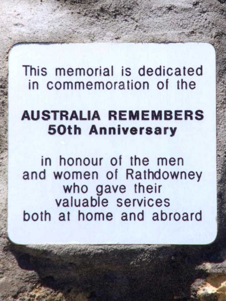 Rathdowney War Memorial - plaque