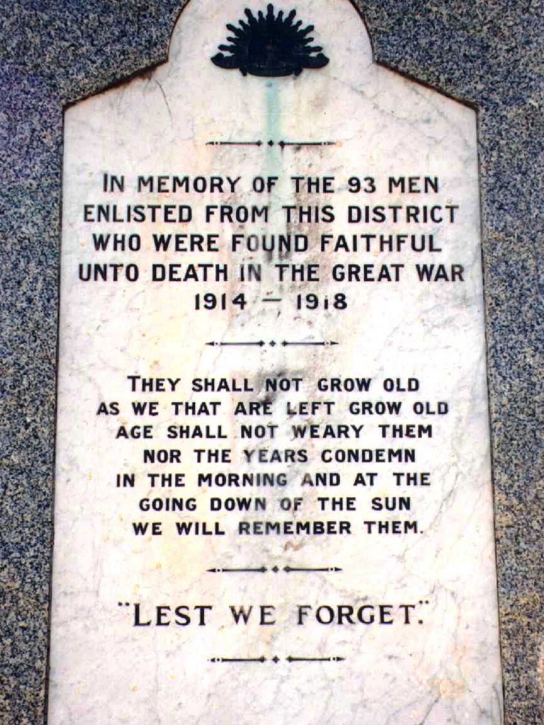 Roma War Memorial - front panel