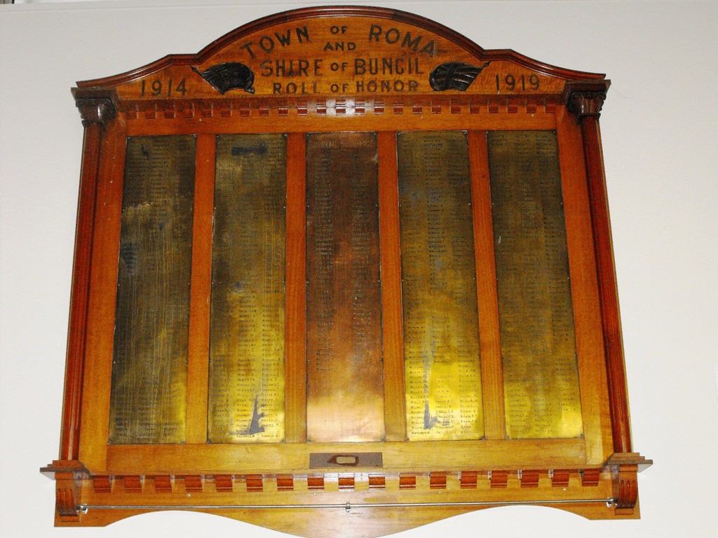 Roma and Shire of Bungil Honour Board 1914–1918
