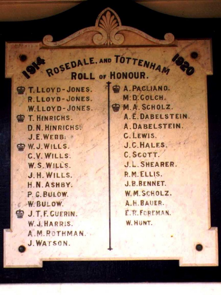 Rosedale and Tottenham Honour Board