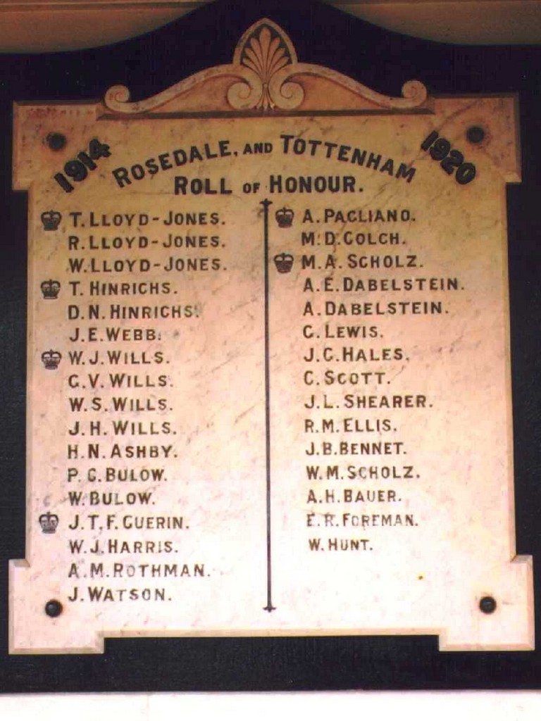 Rosedale and Tottenham Roll of Honour