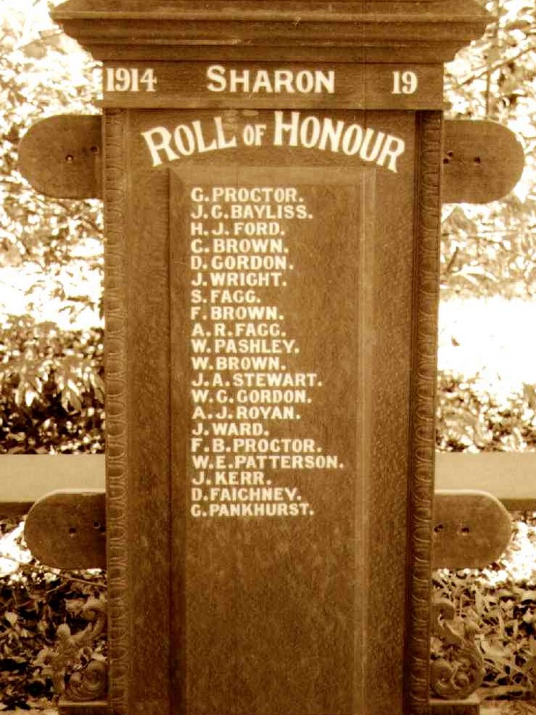 Sharon Honour Board 1914 1918