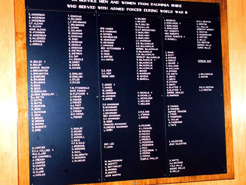 Shire of Bauhinia Roll of Honour World War 2 and Korea