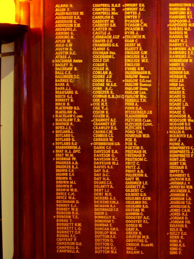 Shire of Landsborough WWII Roll of Honour - left panel