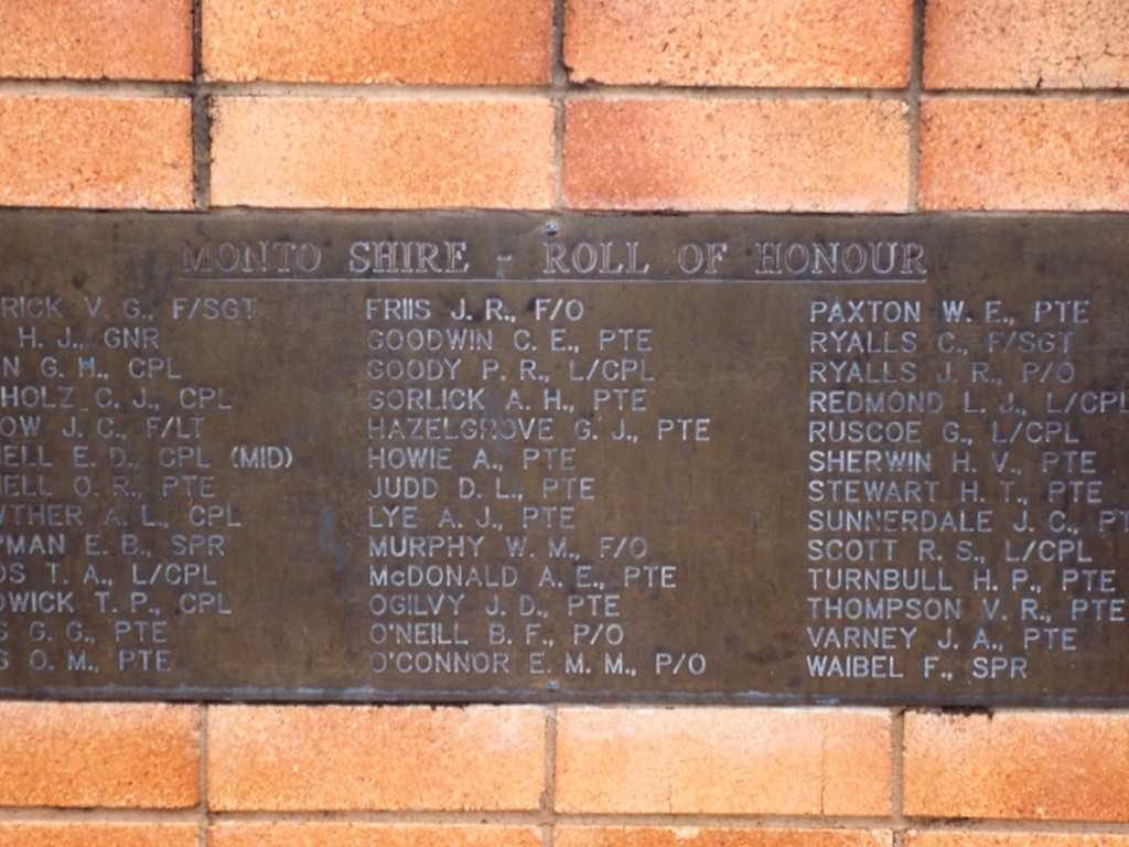 Shire of Monto War Memorial - Roll of Honour