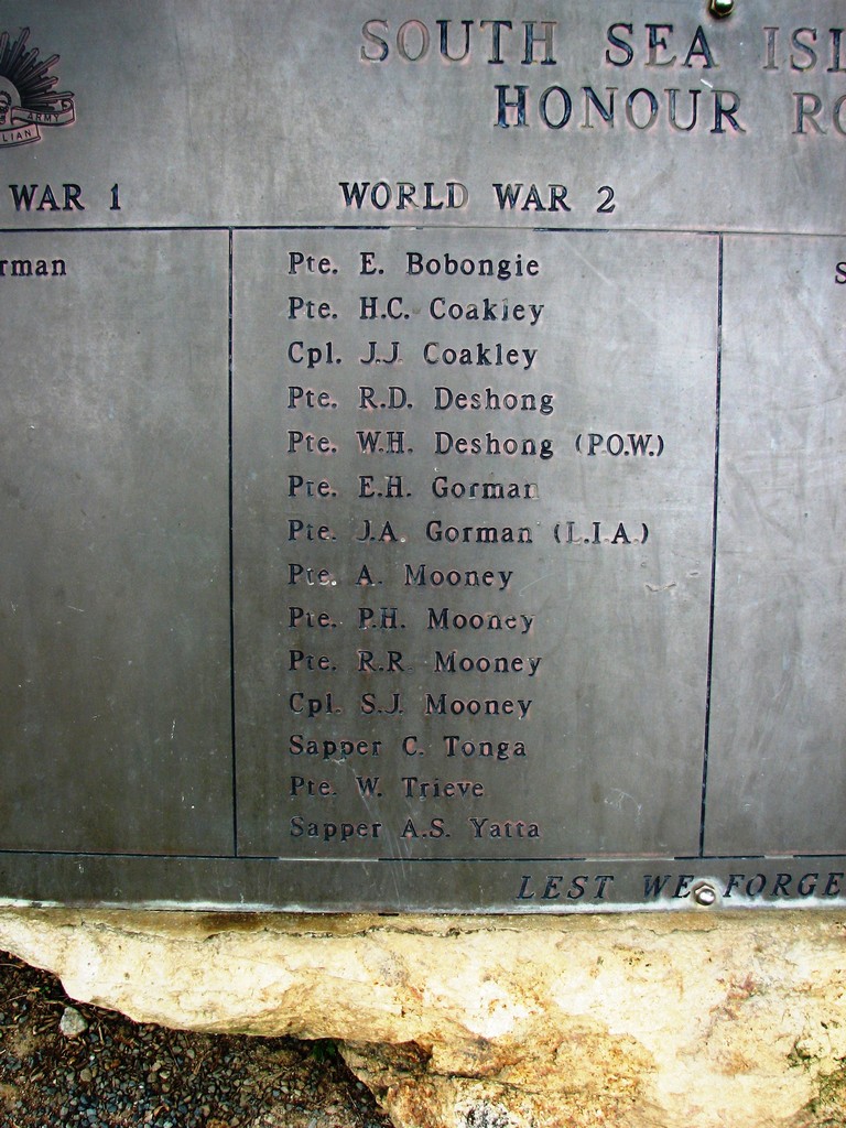 South Sea Islander Memorial - Names