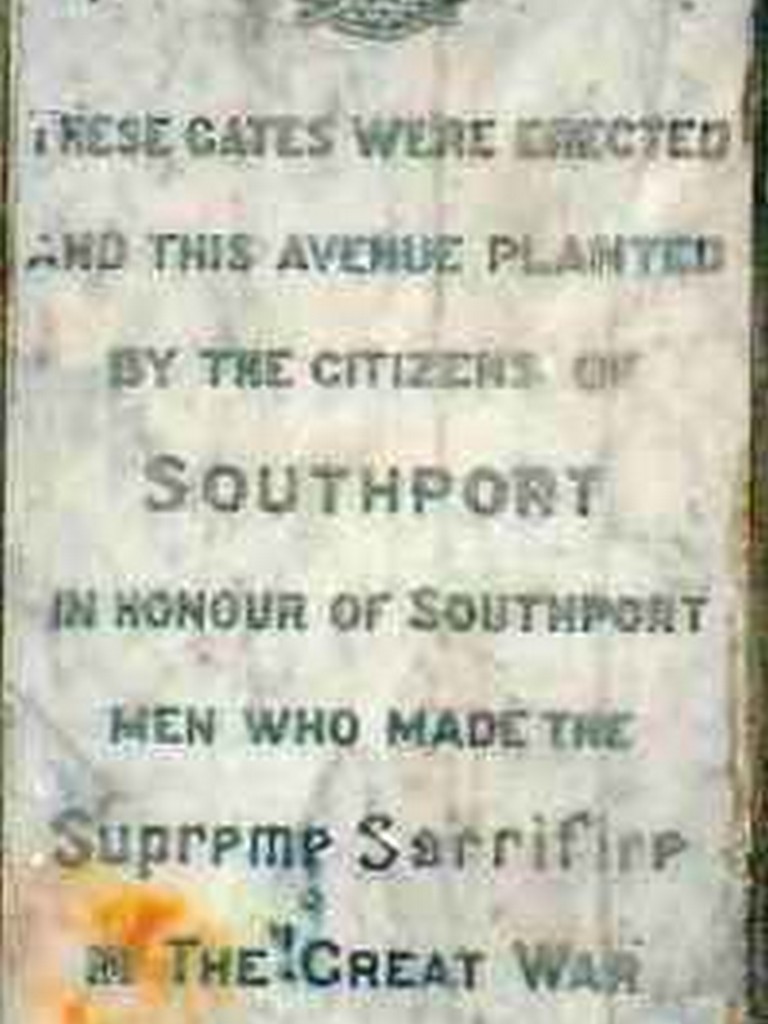 Southport War Memorial Gates Plaque