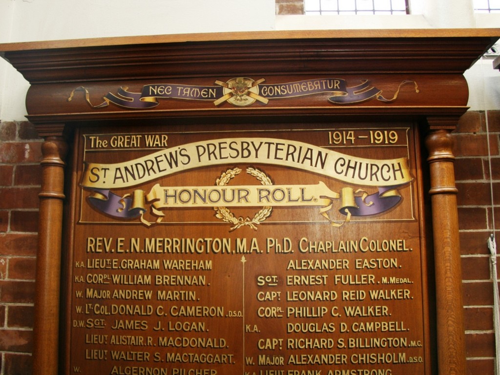 St Andrews Presbyterian Church 1914-19 Honour Roll 1