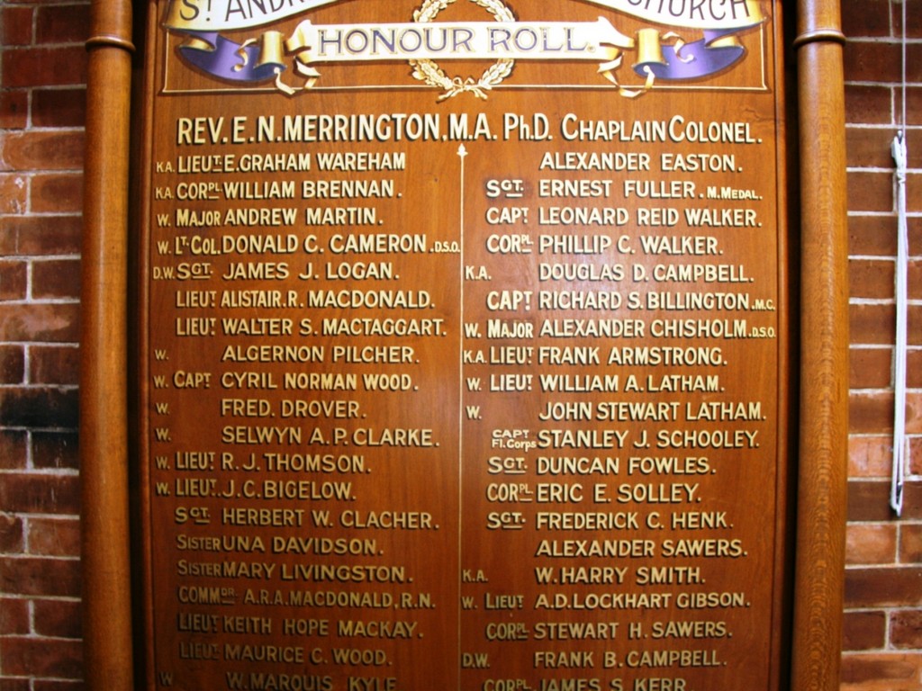 St Andrews Presbyterian Church 1914-19 Honour Roll 1