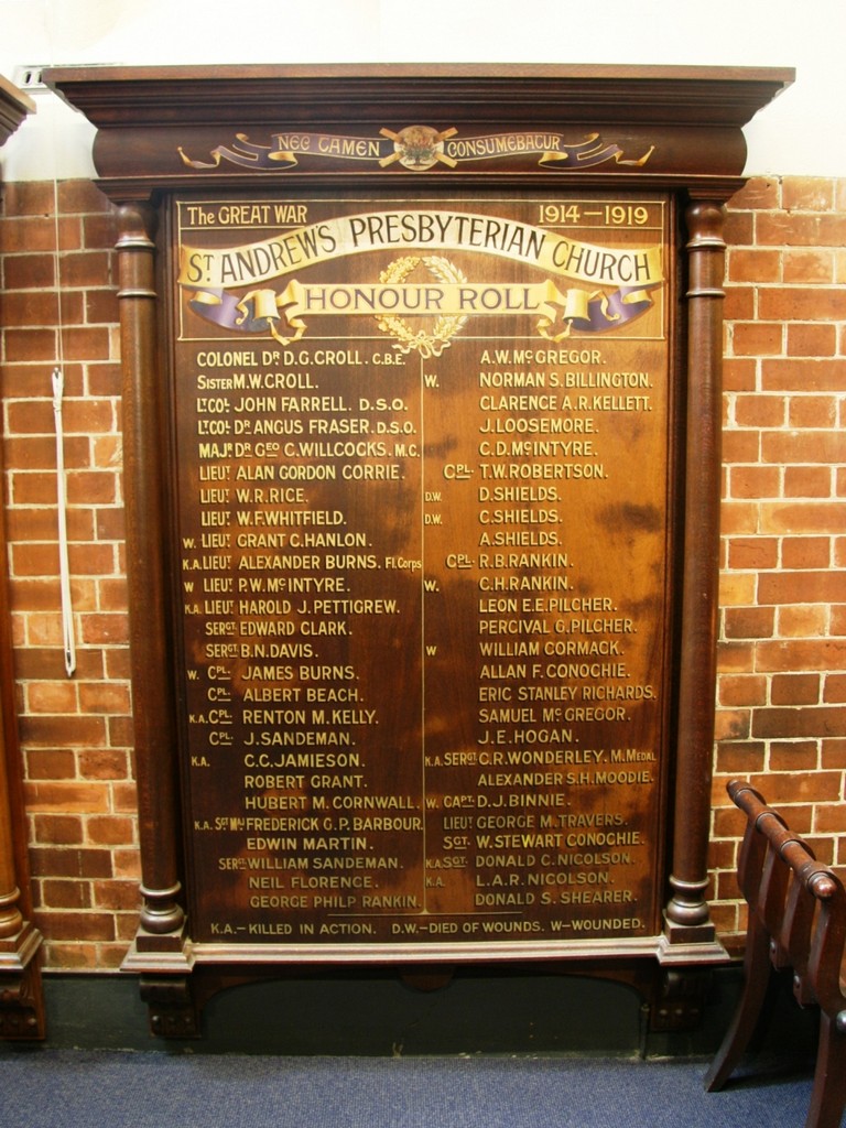 St Andrews Presbyterian Church 1914-19 Honour Roll 2