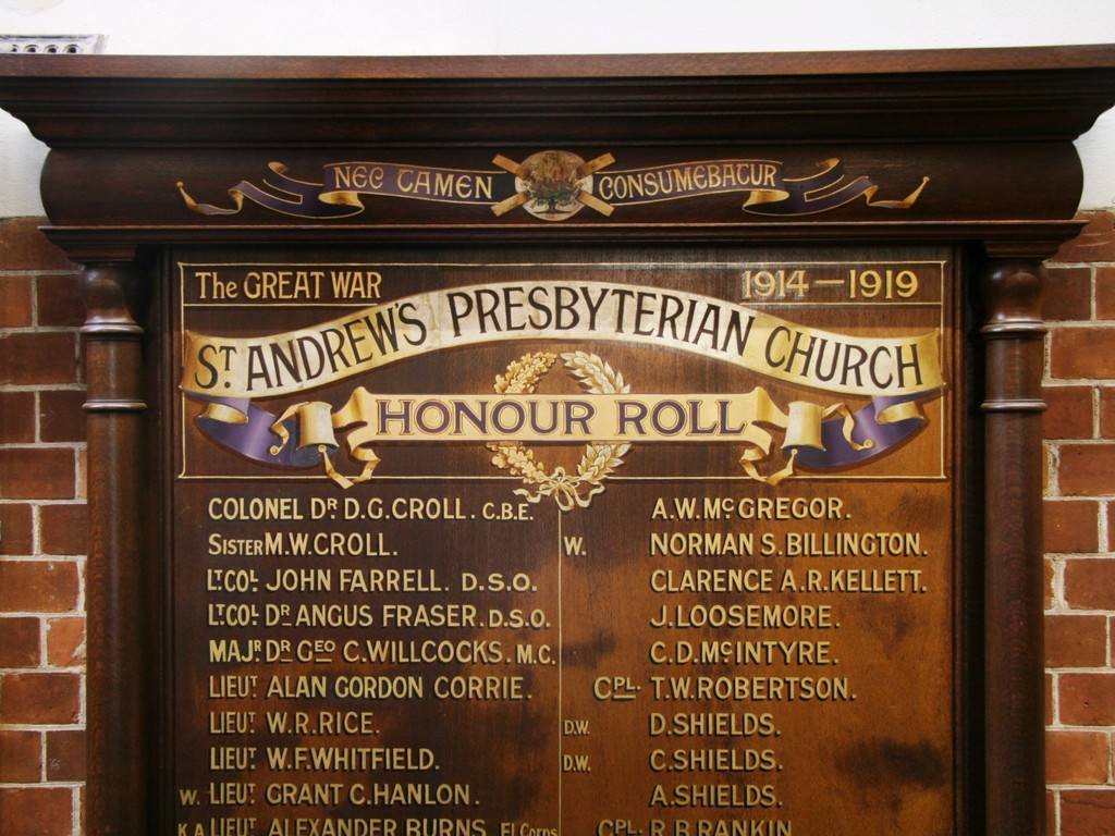 St Andrews Presbyterian Church 1914-19 Honour Roll 2