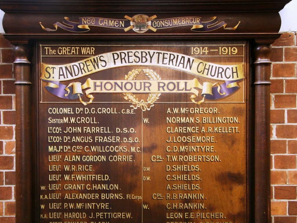 St Andrews Presbyterian Church 1914-19 Honour Roll 2