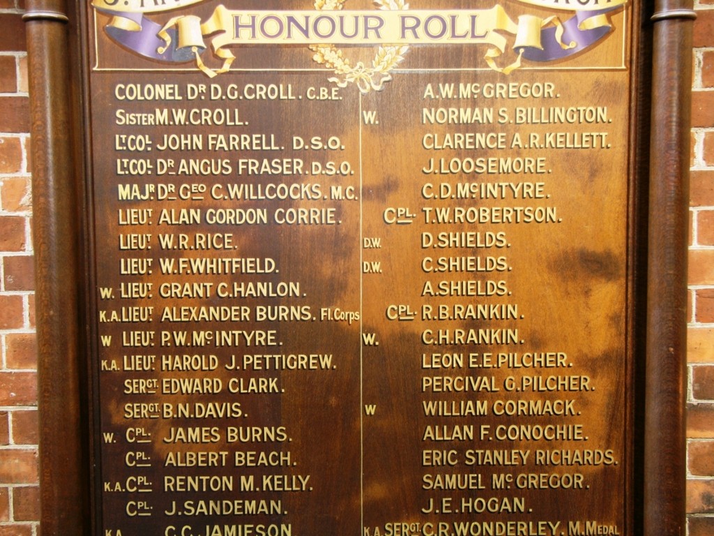 St Andrews Presbyterian Church 1914-19 Honour Roll 2