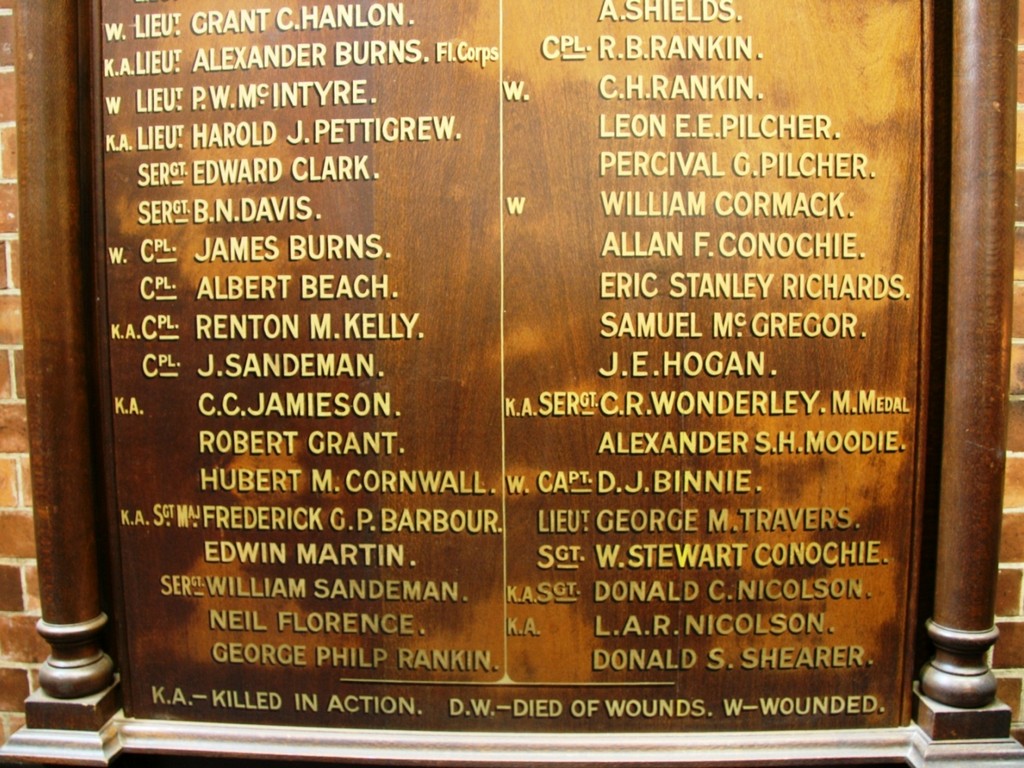 St Andrews Presbyterian Church 1914-19 Honour Roll 2