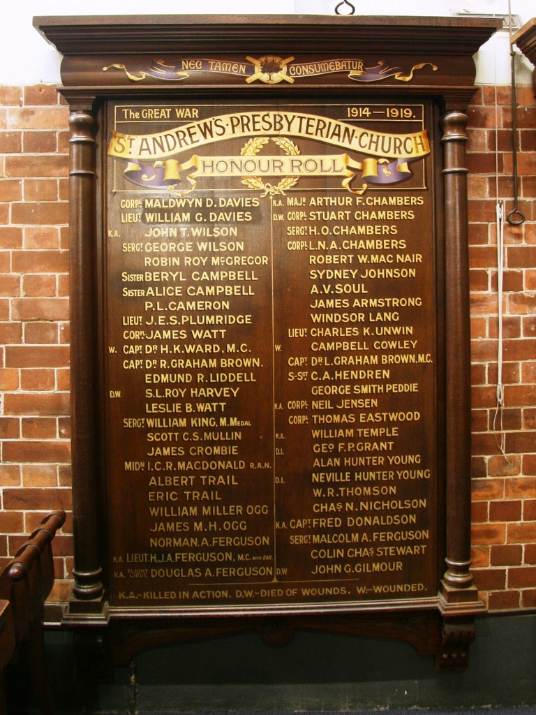 St Andrews Presbyterian Church 1914-19 Honour Roll 3