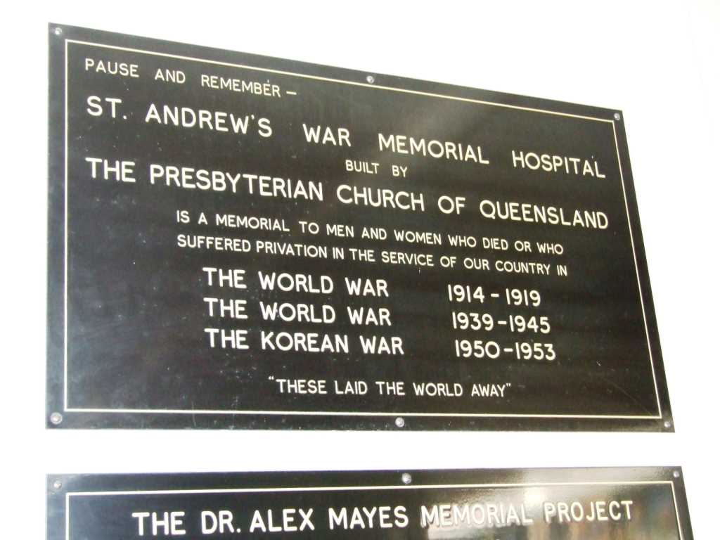 St Andrew's War Memorial Hospital - plaque