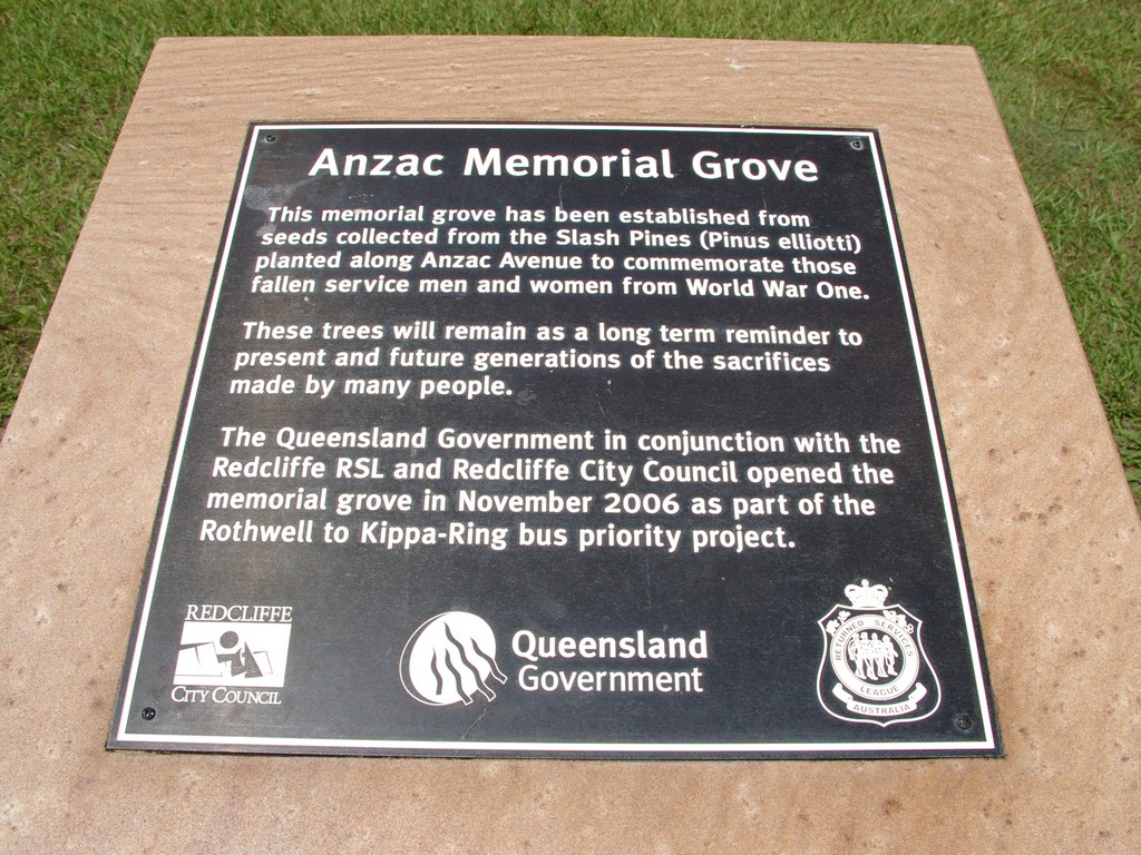 Anzac Memorial Grove - Plaque