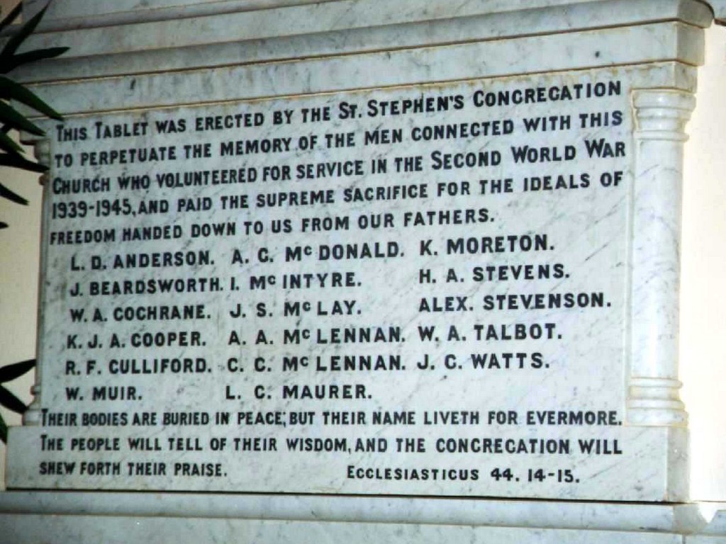 St Stephen's Toowoomba Roll of Honour 1939–1945