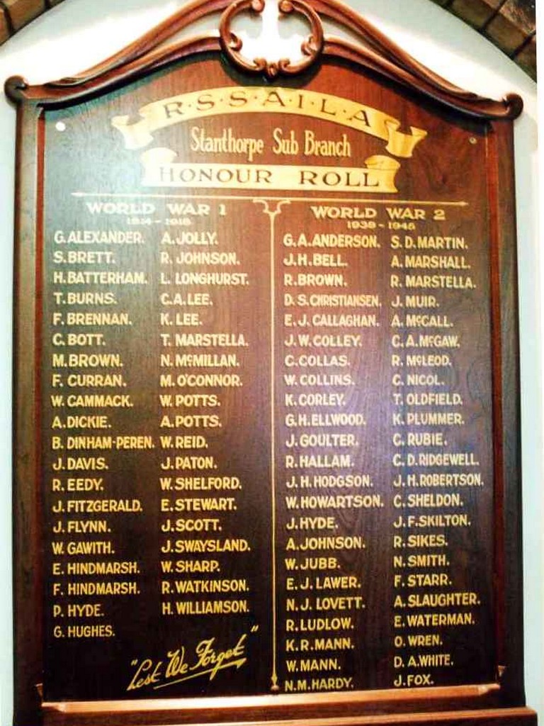 Photo of Stanthorpe RSL Sub Branch Honour Roll WWI and WWII