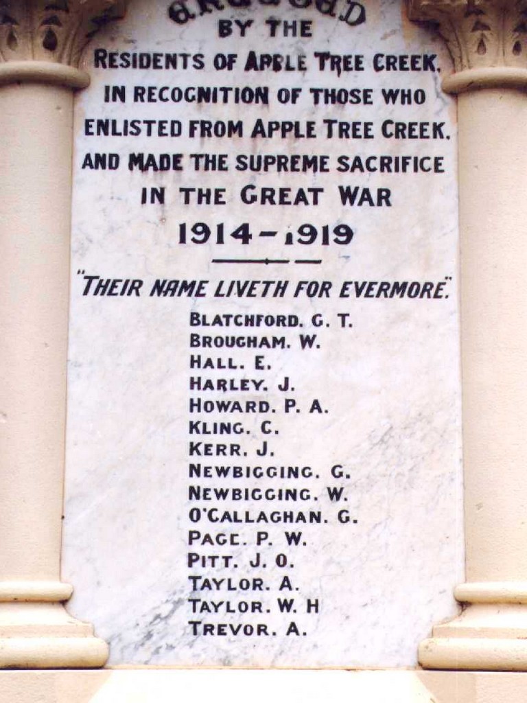 Apple Tree Creek War Memorial - Honour Roll