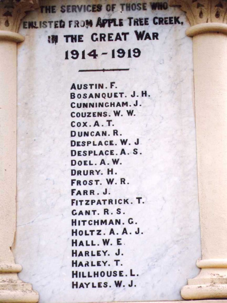 Apple Tree Creek War Memorial - Honour Roll