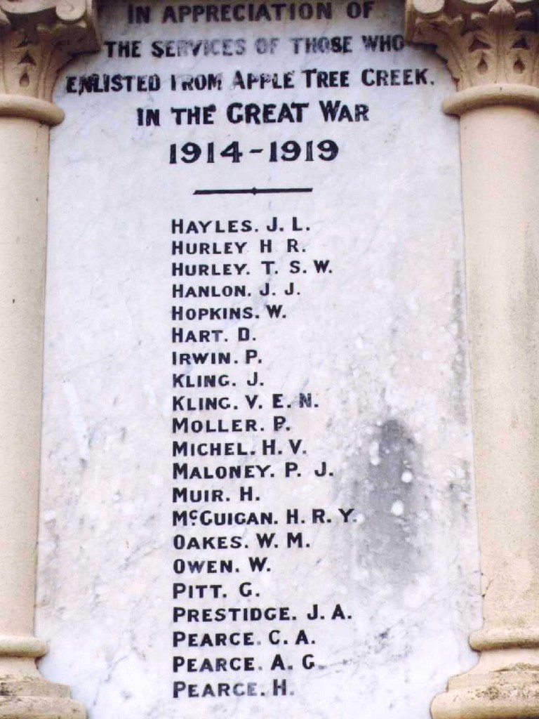 Apple Tree Creek War Memorial - Honour Roll