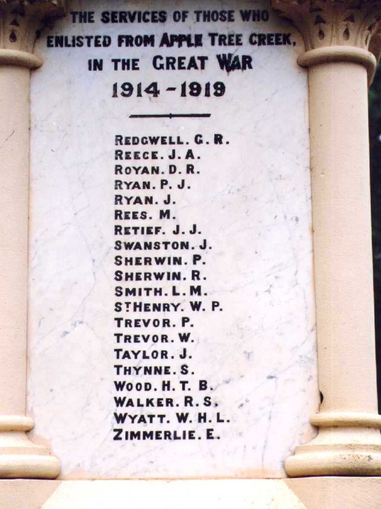 Apple Tree Creek War Memorial - Honour Roll
