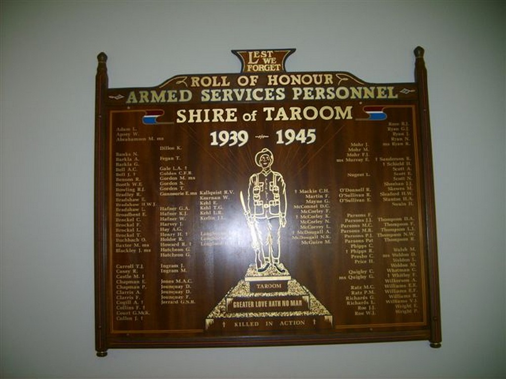 Honour Board Taroom Shire 1939–1945