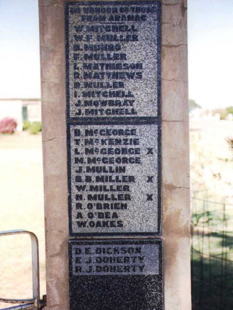Aramac Memorial Gates 1999 - Roll of Honour