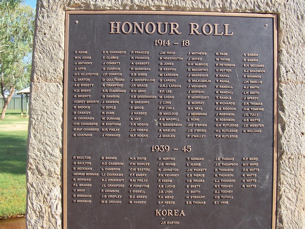 Thargomindah Memorial Names Plaque