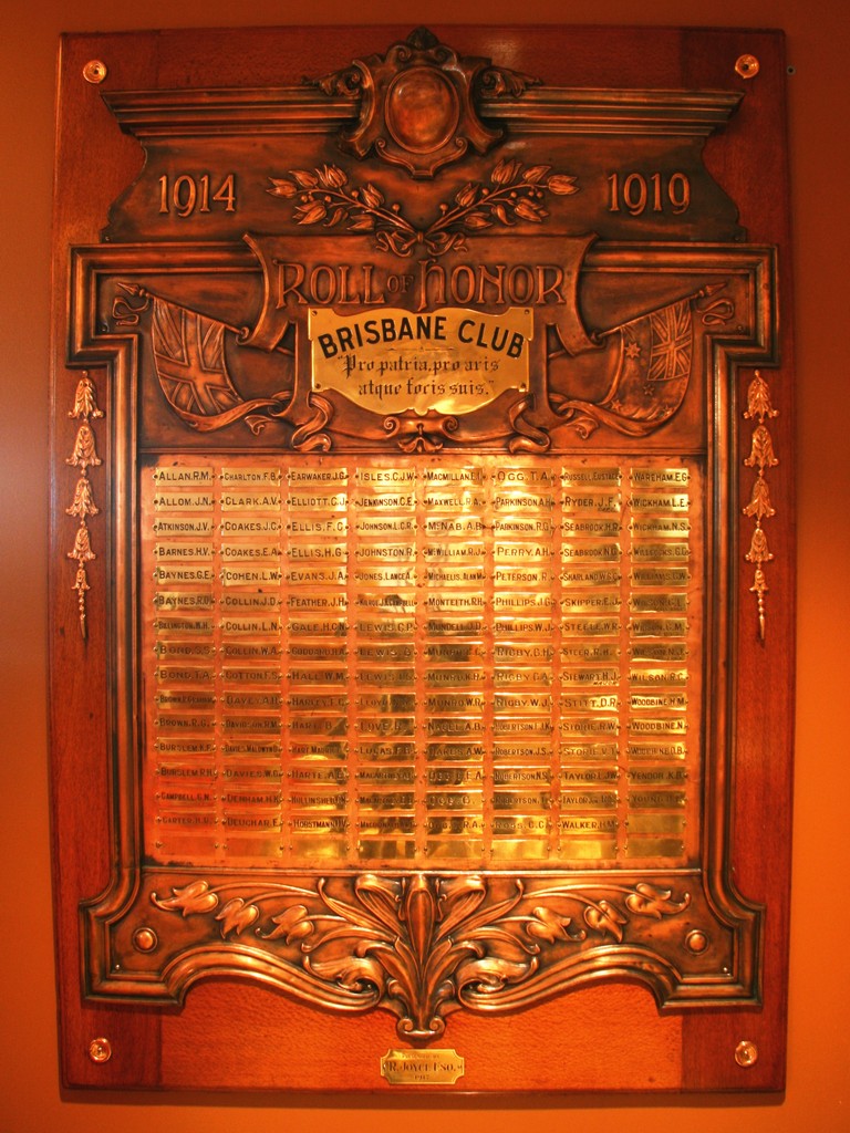 The Brisbane Club WWI Honour Board