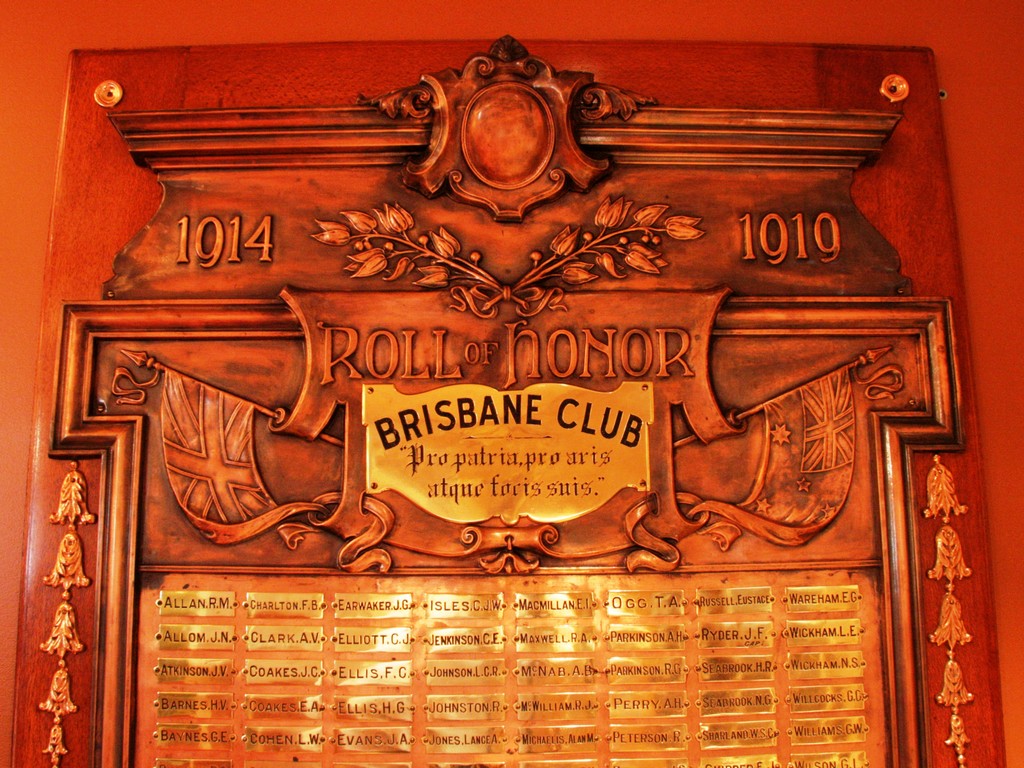 The Brisbane Club WWI Honour Board - detail