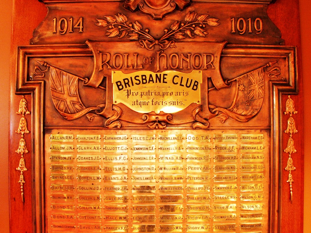 The Brisbane Club WWI Honour Board - detail