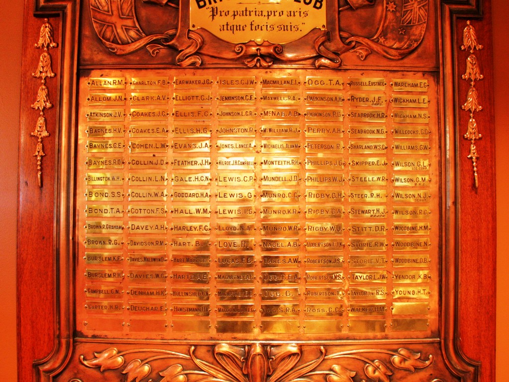 The Brisbane Club WWI Honour Board - detail