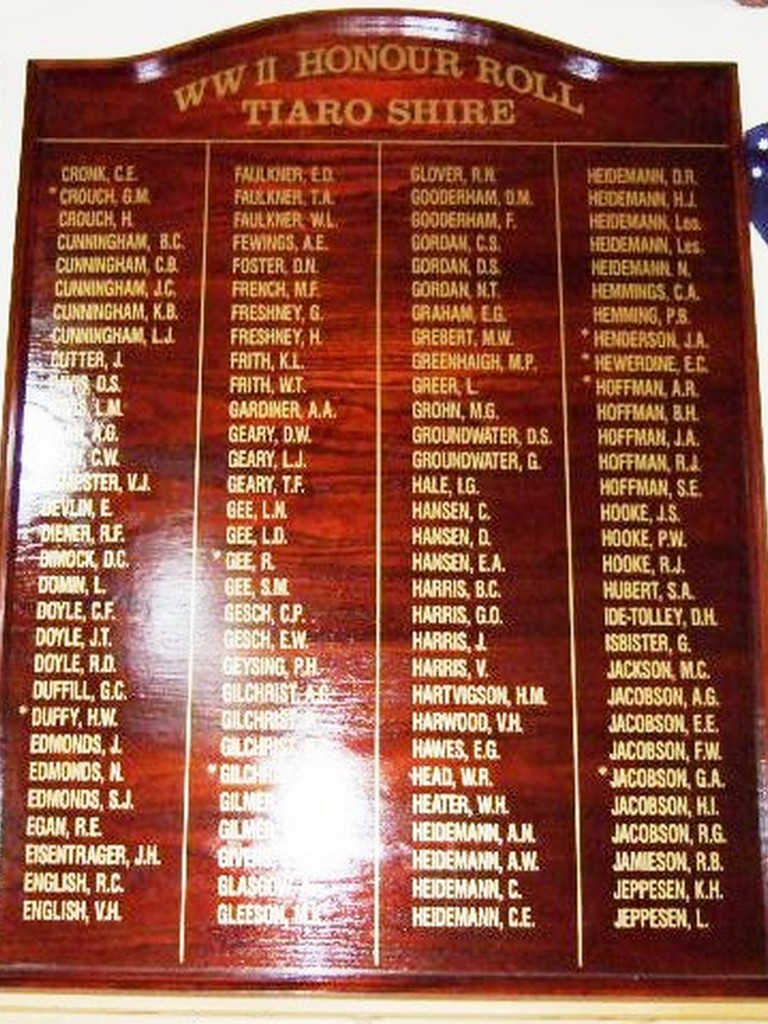 Tiaro Shire WWII Honour Roll