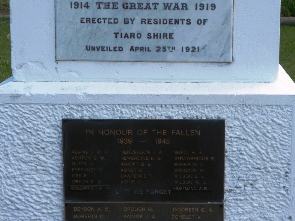 Tiaro War Memorial (Digger) Plaques