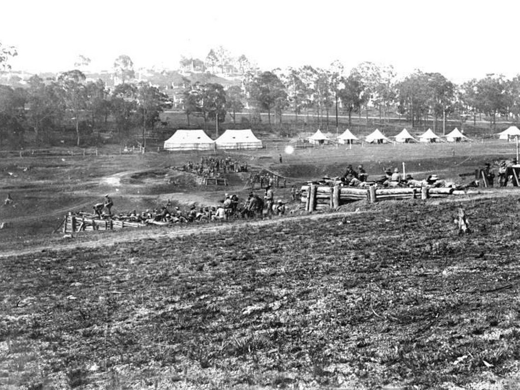 Rifle training in Anzac Park, Toowong, Brisbane, ca. 1912 (Source SLQ)