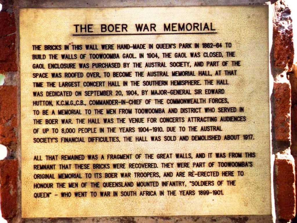 Toowoomba Boer War Gates - Plaque