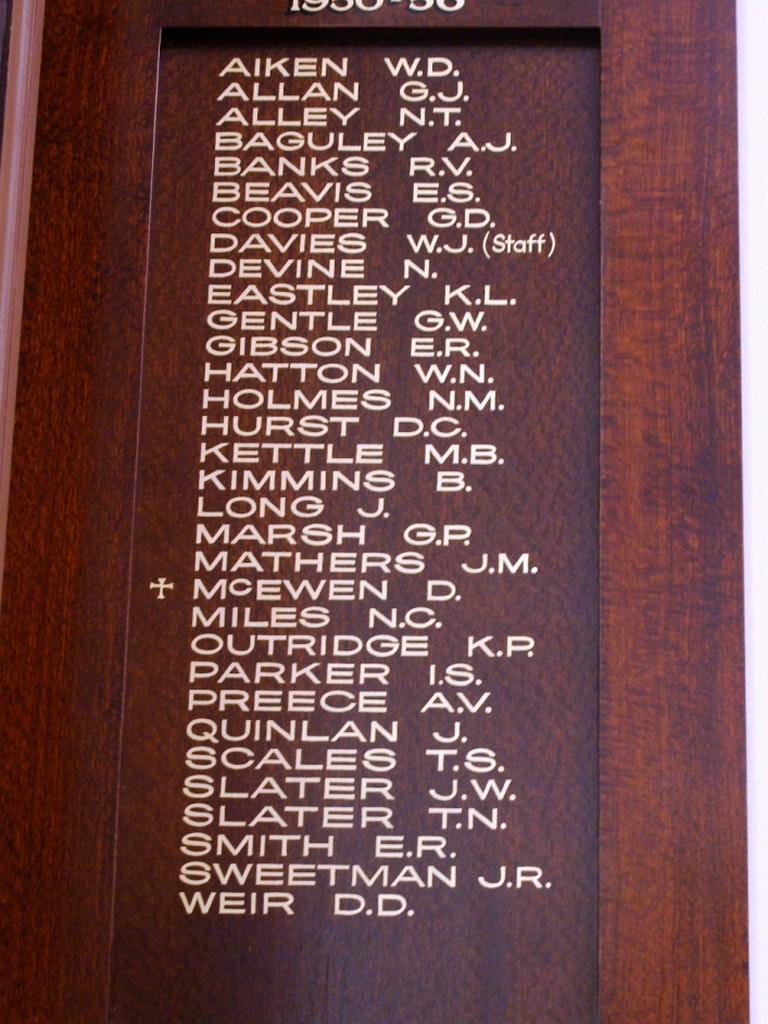 Toowoomba Grammer School Roll of Honour Korean War