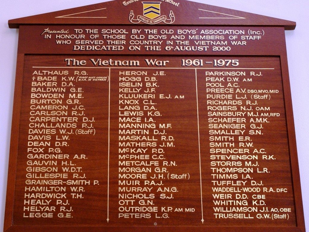 Toowoomba Grammar School Vietnam War Honour Board