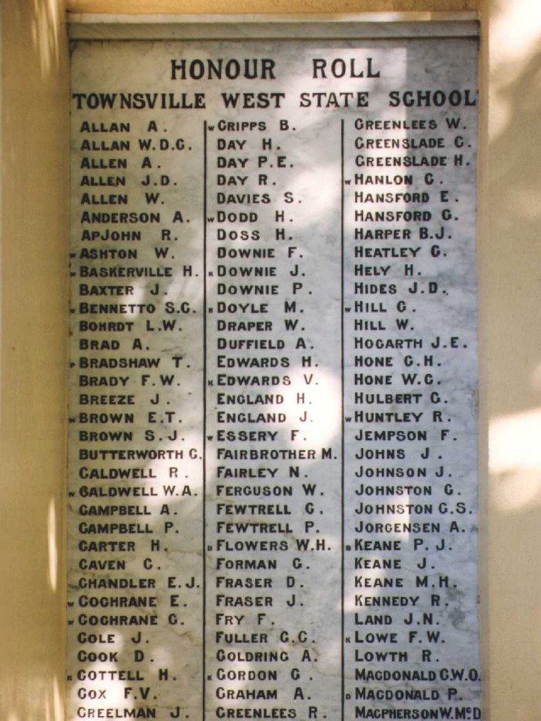 Townsville West State School Soldiers Memorial Gates Plaque