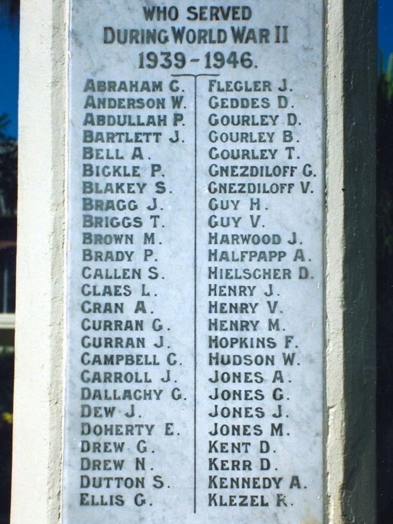 Tully State Rural School Memorial Gate Roll of Honour