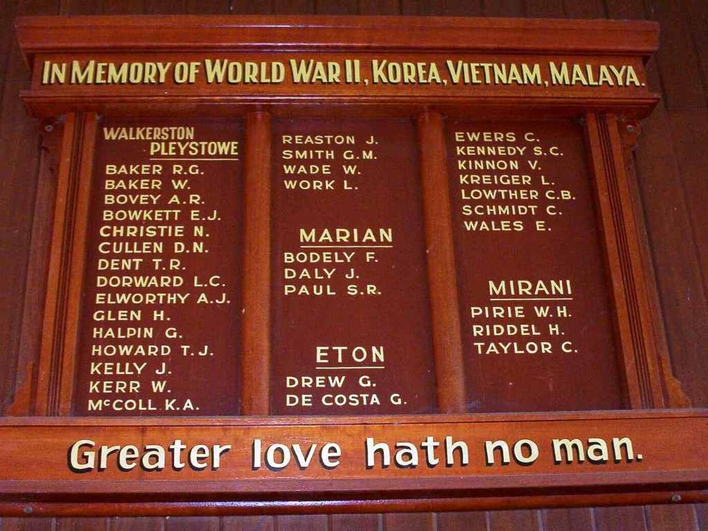 Walkerston Pioneer War Memorial Hall 1939-45 Honour Baord