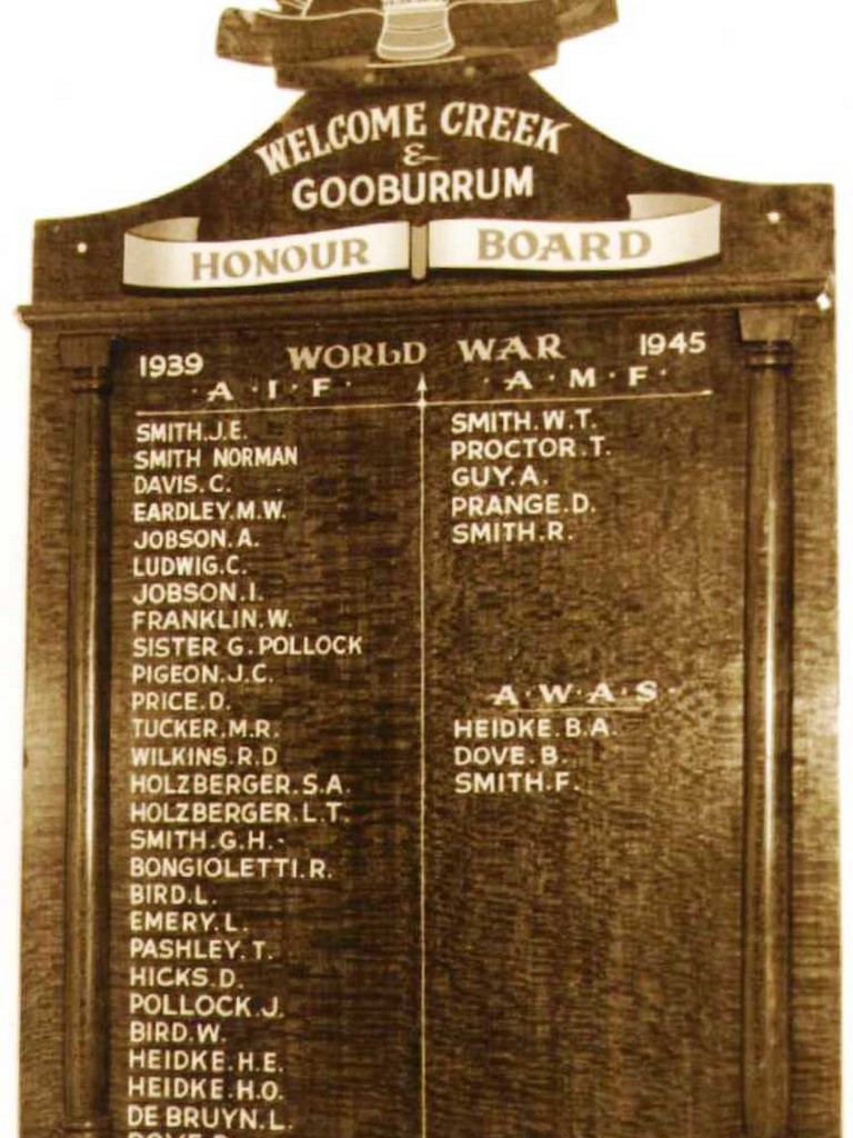 Welcome Creek and Gooburrum 1939–1945 Honour Board