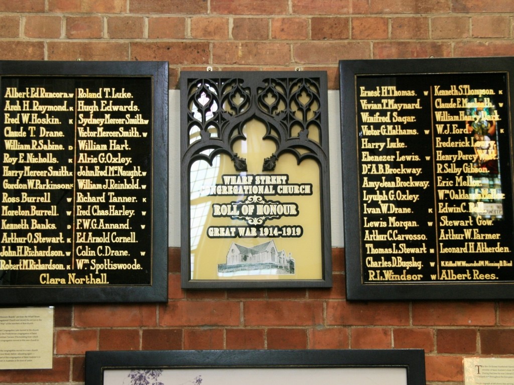 Wharf Street Congregational Church 1914-1919 Roll of Honour - Memorial originally the front of a communion table