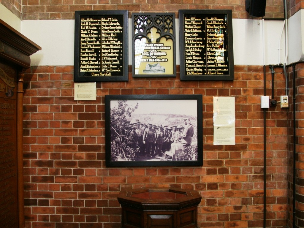 Wall of Merrington Memorial Peace Chapel displaying Wharf Street Roll of Honour