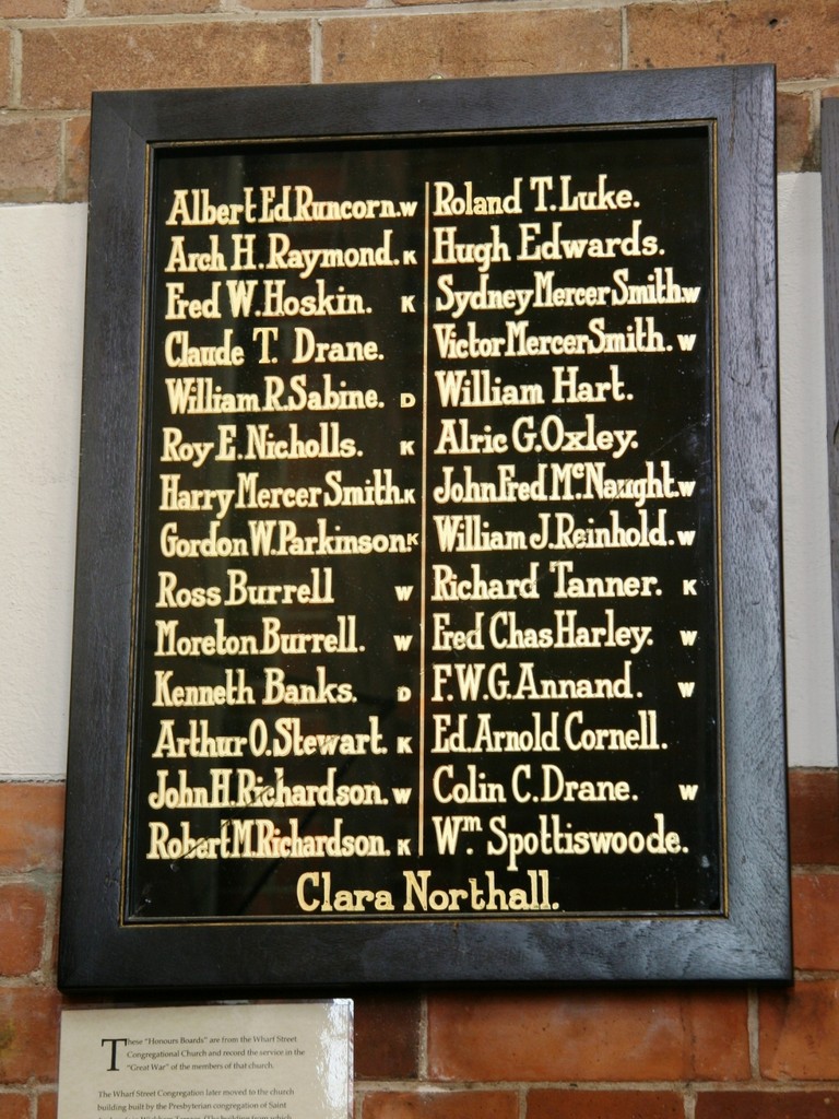 Wharf Street Congregational Church 1914-1919 Roll of Honour - left panel